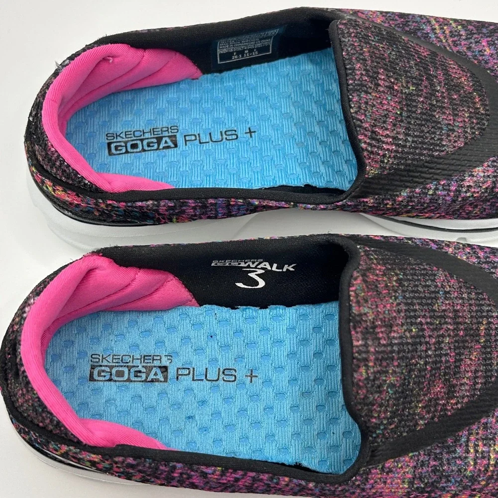 Skechers Women’s Slip-On Knit Sneakers in Black with Pink Accents